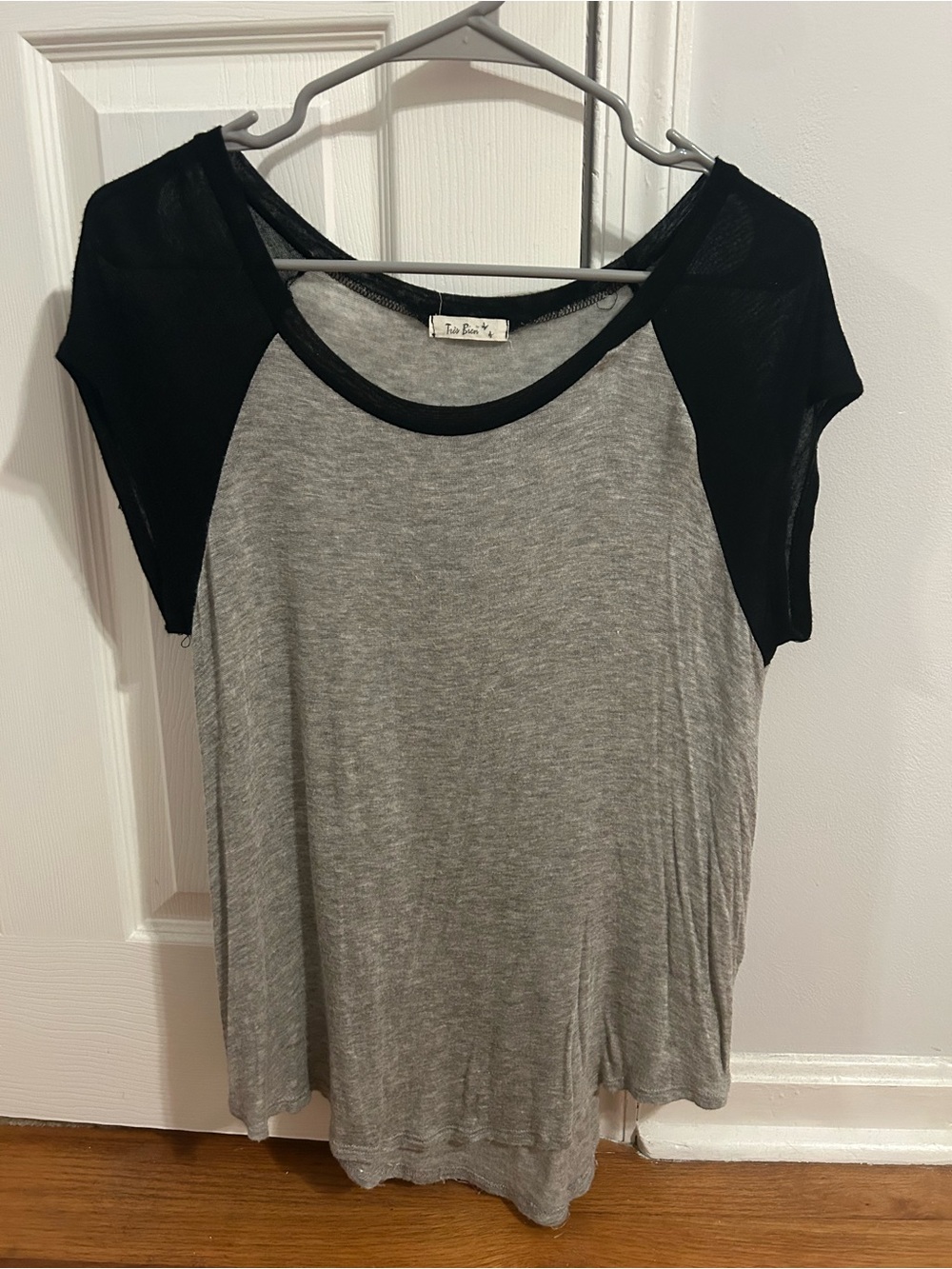Tres Bien Grey Tee with Black Raglan Sleeves